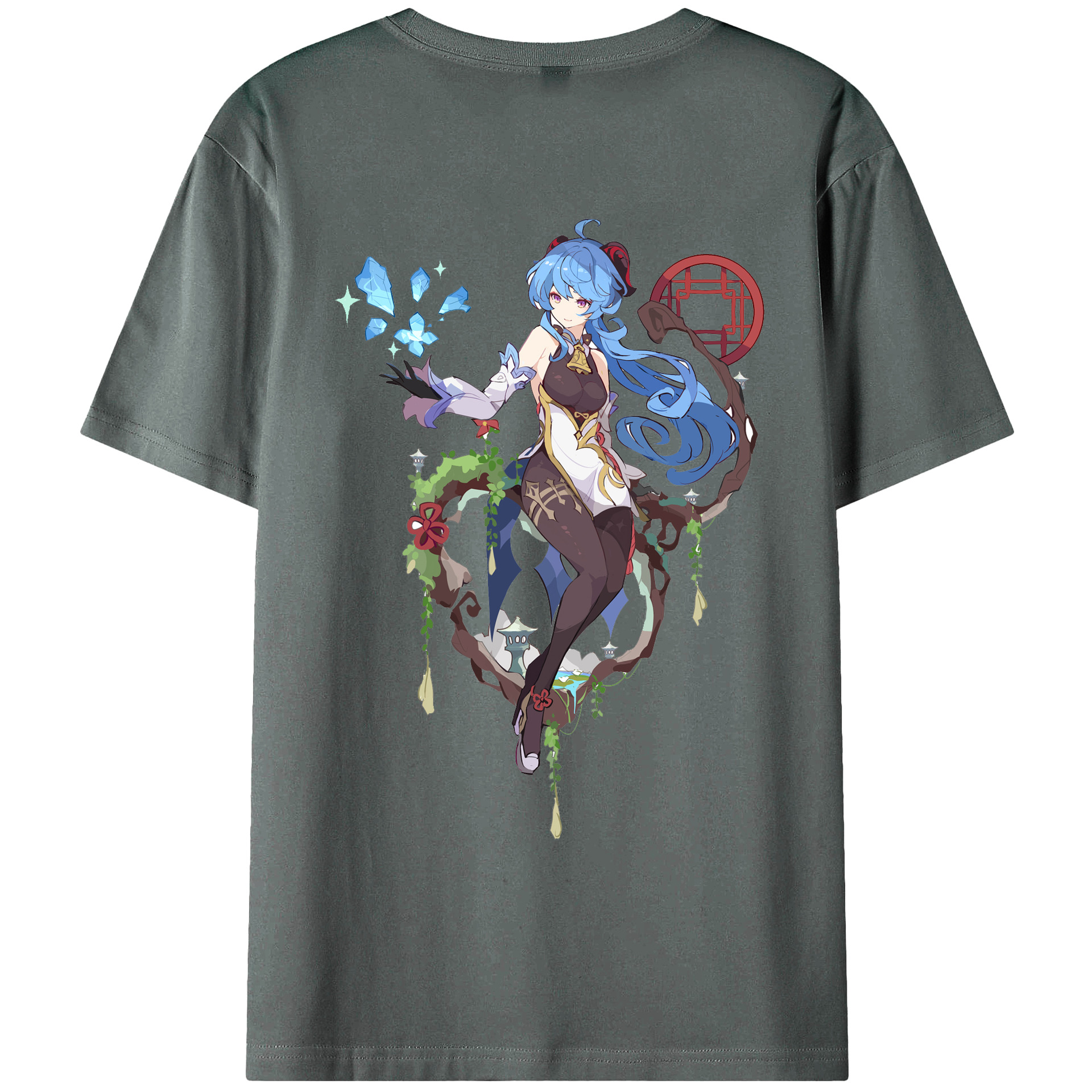 げんし神 甘雨 かんう genshin Ganyu 綿100％ メンズ半袖Tシャツ（バックプリント） 通気性
